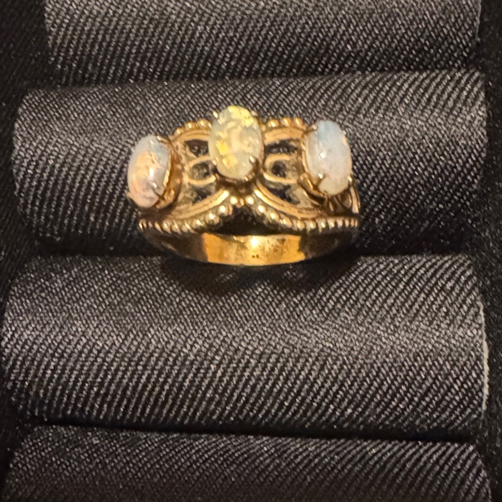 Signed 18k HGE Gold Tone Opal Style Ring